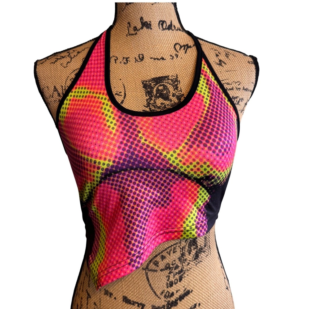 NWT Shein Icon‎ Womens Neon Psychedelic Dot Halter Neck Crop Top Size M